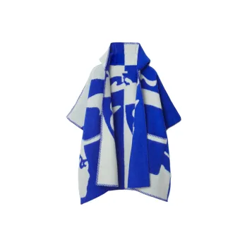Burberry EKD Wool Blanket Cape Cloak Women's Blue