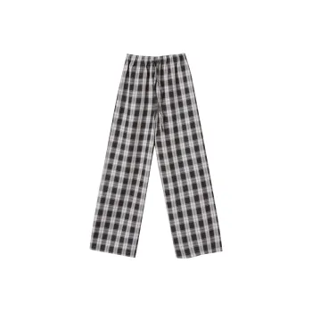 SEENFAAN Casual Pants Unisex Black Plaid Black