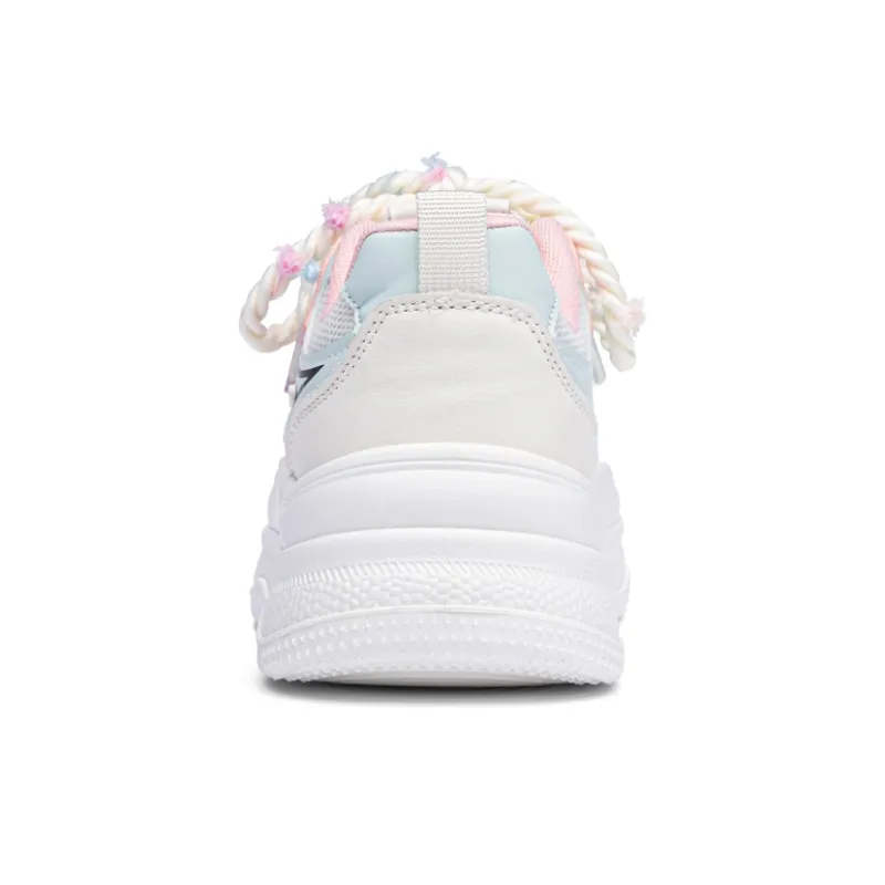 RENBEN Cushioning Balance Height Increasing Low Top Skateboard Shoes Women's White Pink-3