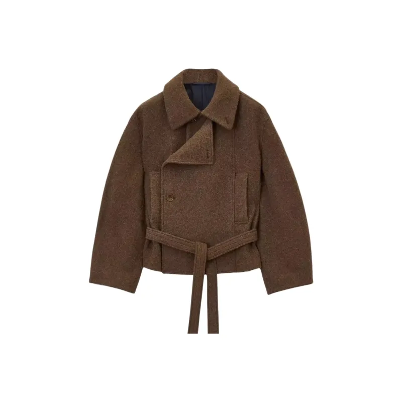 Lemaire Short Asymmetrical Bathrobe Coat 'Brown'-0