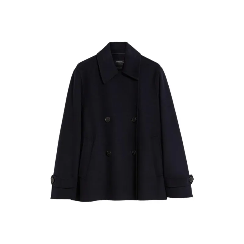 WEEKEND MaxMara Usuale Collection Double Breasted Wool Pea Coat Women's Marine Blue-0