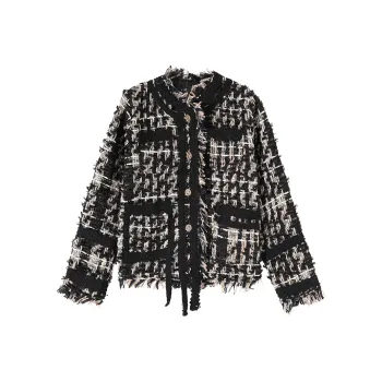 PAZZO Fringe Wool Chanel-Inspired Short Coat Women's Black