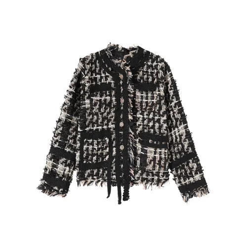 PAZZO Fringe Wool Chanel-Inspired Short Coat Women's Black
