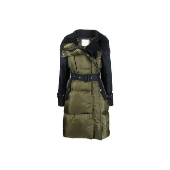 Sacai FW21 Colorblock Lapel Loose Fit Mid-Length Puffer Jacket Women's Green