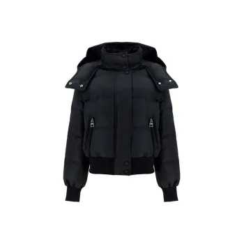 Alexander McQueen SS22 Letter Solid Color Hooded Loose Fit Cropped Puffer Jacket Women's Black