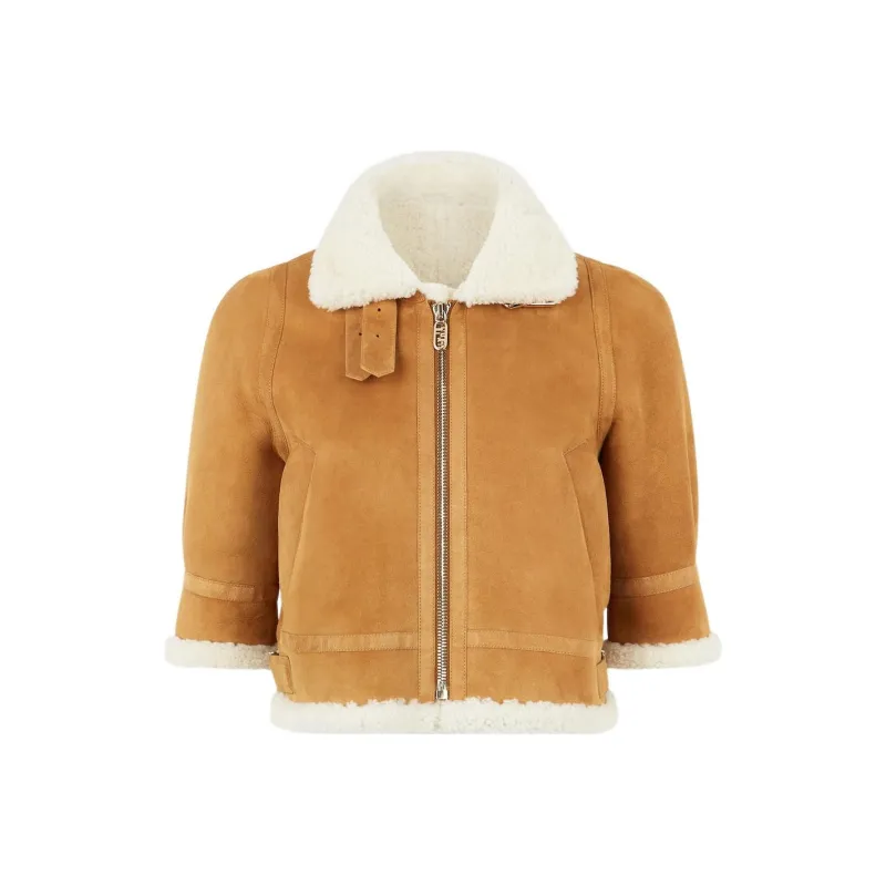 FENDI Leather Jackets Women's Brown-0