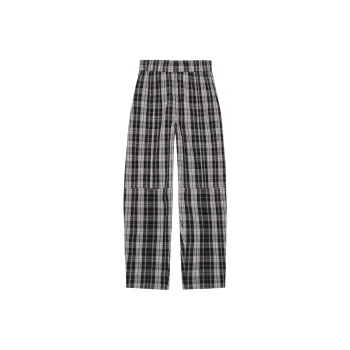 GANNI Checkered Cotton Elasticated Curve Pants Casual Pants Women's Black