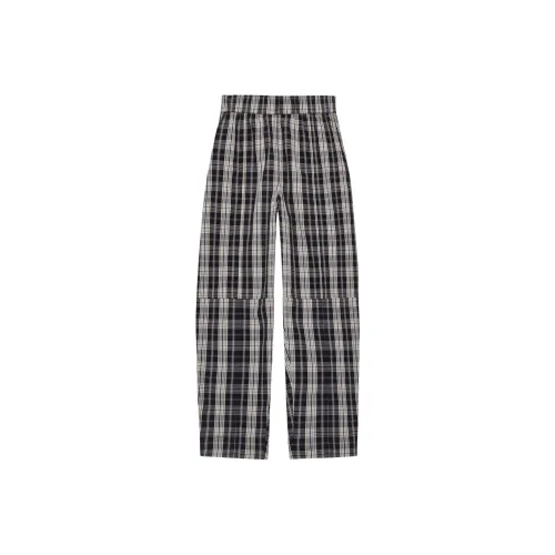 GANNI Checkered Cotton Elasticated Curve Pants Casual Pants Women's Black