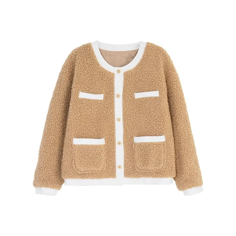 HSTYLE Velvet Jackets Women's Light Apricot-0