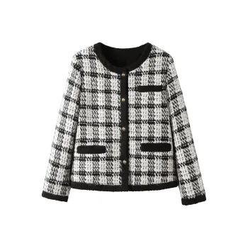 Cypress House Cropped Coat Women's White Base With Black Plaid