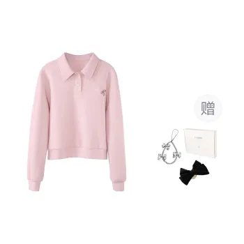 Fstudio Early Spring Korean Style Petite Youthful Polo Collar Sweatshirt Women's Pink