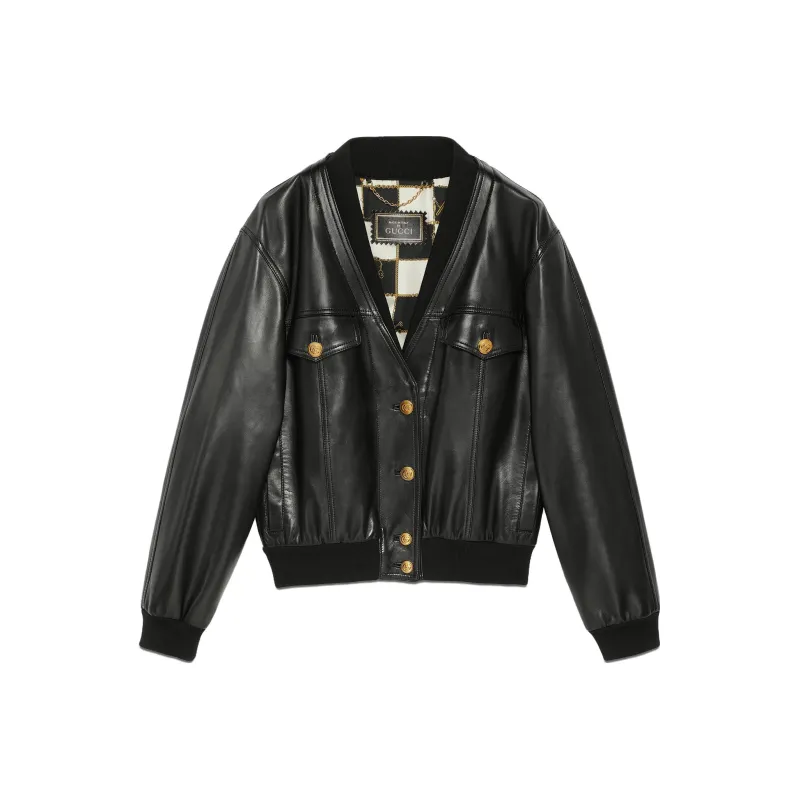GUCCI Leather Jacket Women's Black-0