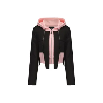 GIMING Cropped Coat Women's Black+Pink