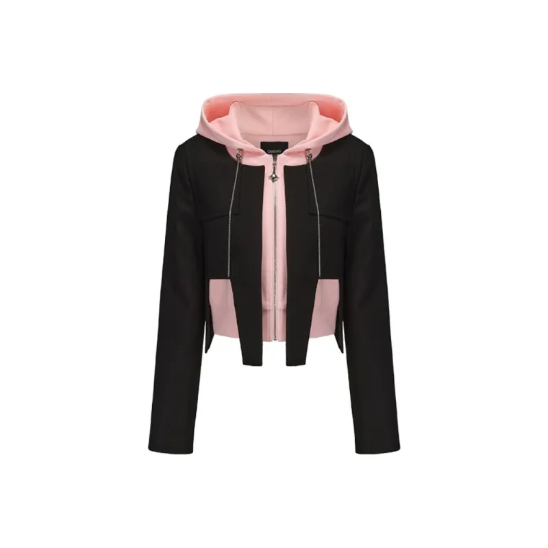 GIMING Cropped Coat Women's Black+Pink-0