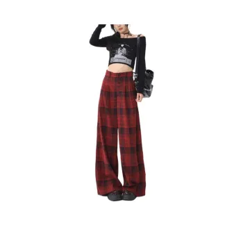 YINLEI Casual Pants Women's Red Plaid