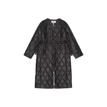 GANNI Quilted Mid Length Coat