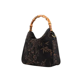 Shanghai Story Mulberry Silk With Viscose Handbag Medium Size Women's Classic Black