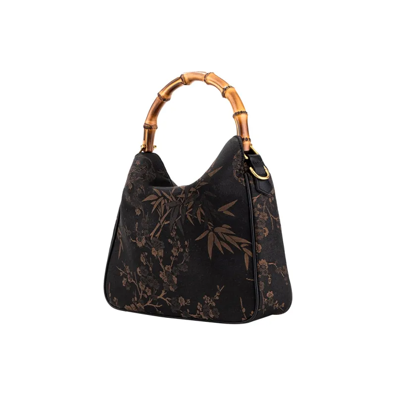 Shanghai Story Mulberry Silk With Viscose Handbag Medium Size Women's Classic Black-0
