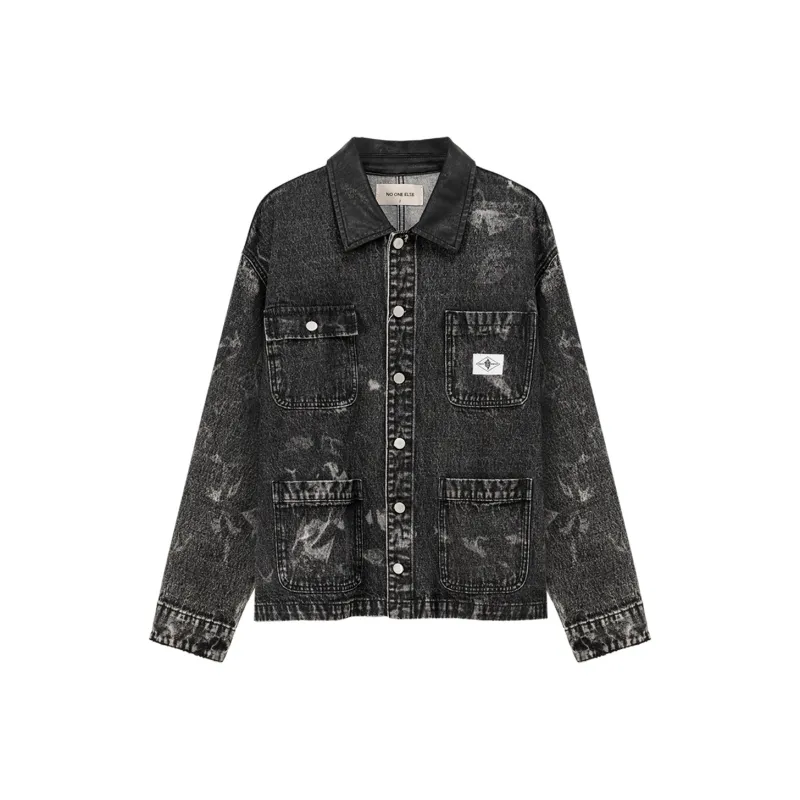 NO ONE ELSE Denim Jacket Unisex Black Gray-0