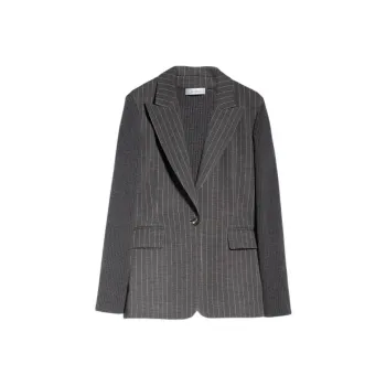MaxMara Quebec Collection Pinstripe Wool Blazer Business Suits Coats Women's Gray