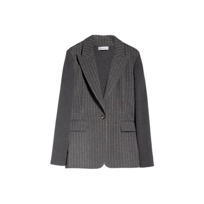 MaxMara Quebec Collection Pinstripe Wool Blazer Business Suits Coats Women's Gray-0