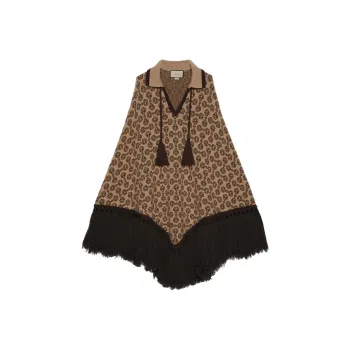 GUCCI Horsebit pattern Fringed Poncho