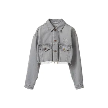 MIU MIU Logo appliqué Cropped Denim Jacket