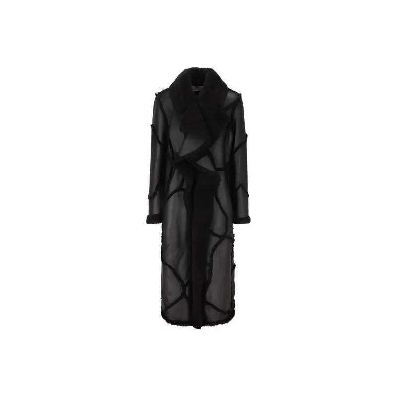 Chloé Collared Patchwork Detailed V Neck Maxi Coat-0