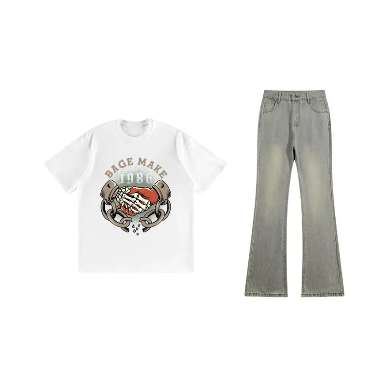BAGE Casual Sportswear Unisex White Black Jeans-8
