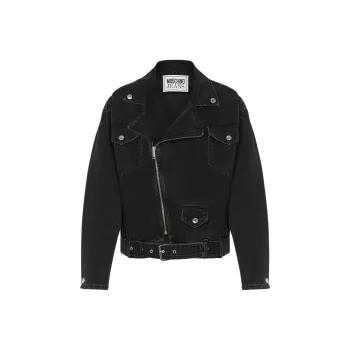 MOSCHINO Belted Denim Biker Jacket