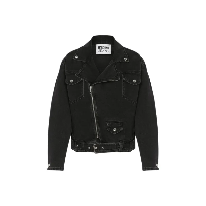 MOSCHINO Belted Denim Biker Jacket-0
