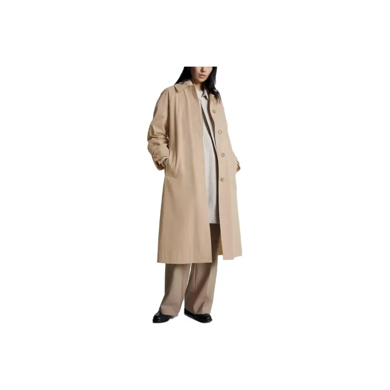 Tommy Hilfiger Peached Cotton Mac Coat Jackets Classic Beige Coats Women's Umber-0