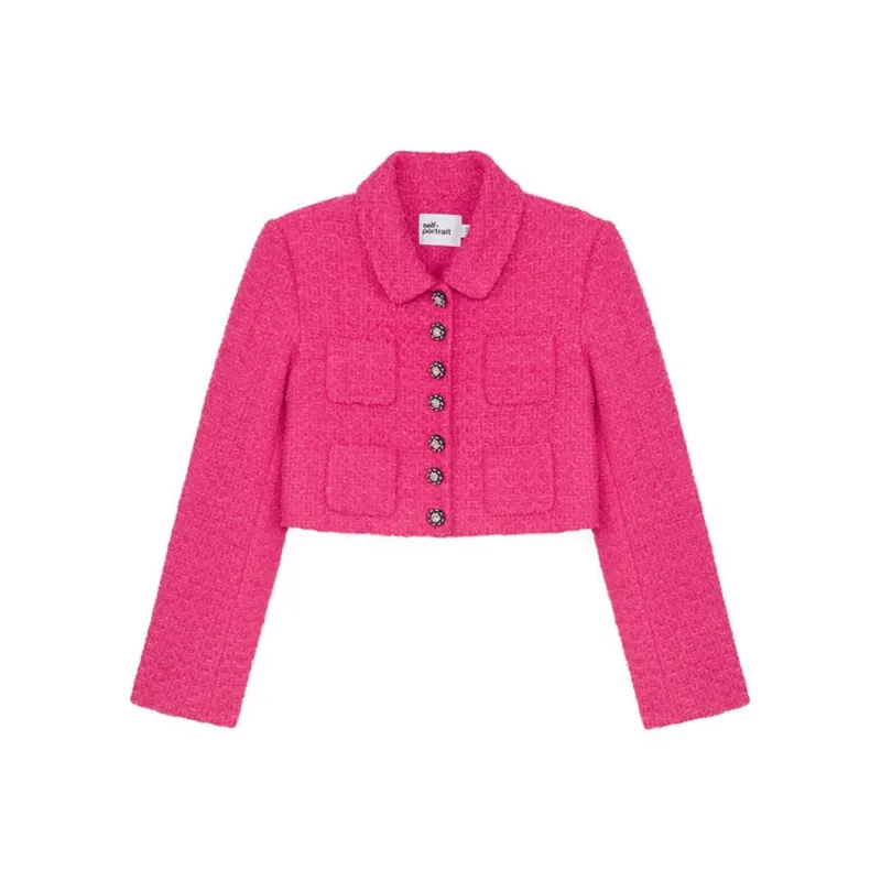 Self portrait Bouclé Buttoned Cropped Jacket-0
