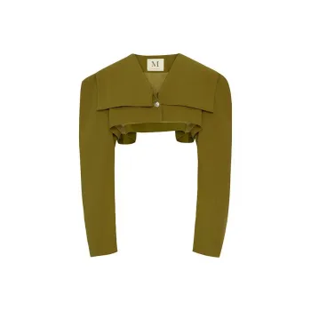 MEIYANG Cropped Coats Women's Mustard Green