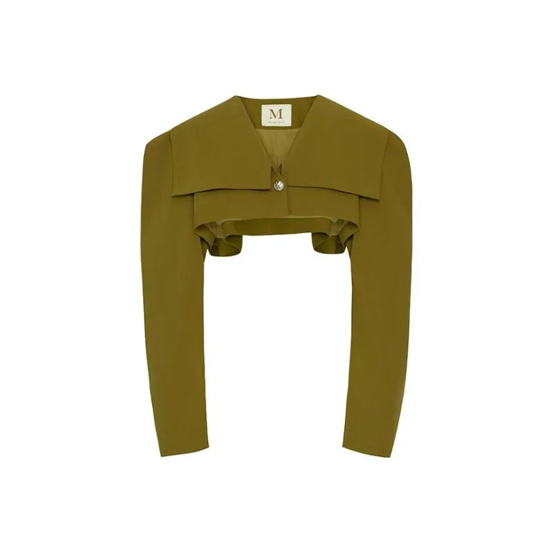 MEIYANG Cropped Coats Women's Mustard Green-0