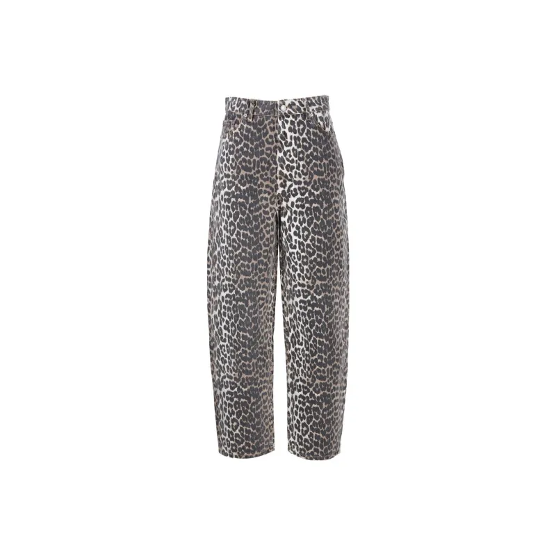 GANNI Leopard Print High Waisted Tapered Jeans-0