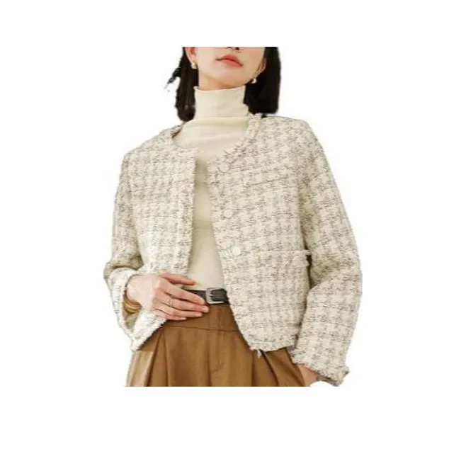 VIMLY Velvet Jackets Women's Apricot Coffee Plaid-0
