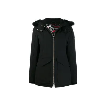 Moose Knuckles Solid Color Hooded Puffer Jacket Women's Black