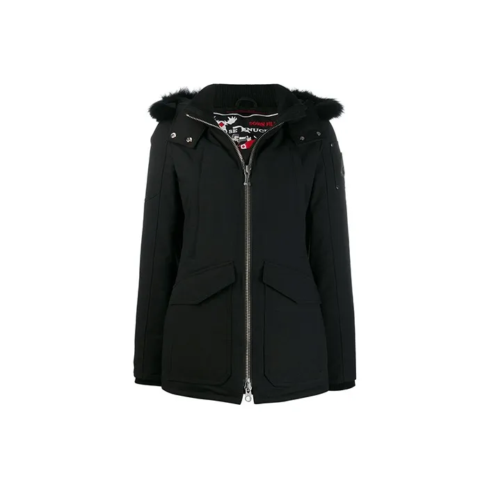 Moose Knuckles Solid Color Hooded Puffer Jacket Women's Black-0