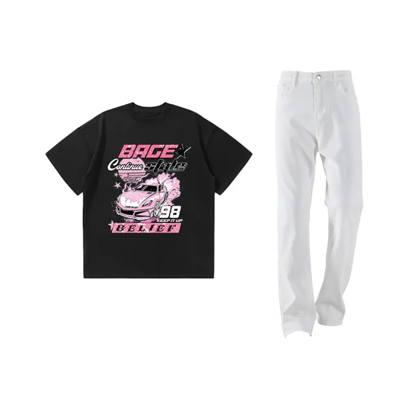 BAGE Casual Sportswear Unisex White Black Jeans-14