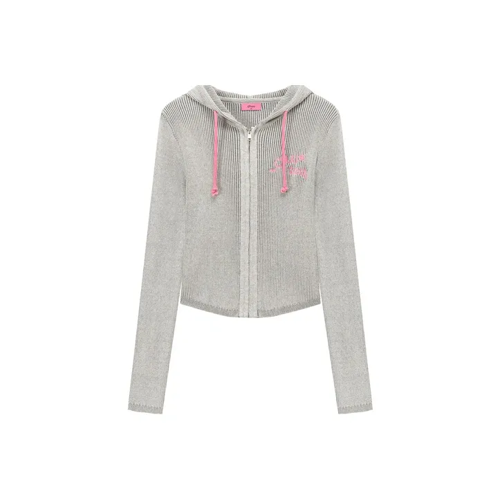 CHUU Knitted Fabric Short Coat Women's Light Gray/Pink-0