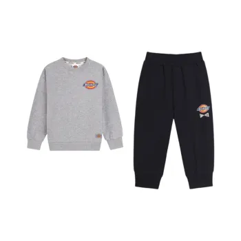 Dickies Spring And Fall Sports Suit Unisex Gray Top+Black Bottom