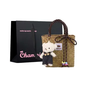Champion Cub Straw Woven Handbag Women's Coffee/Green/Pink/Yellow