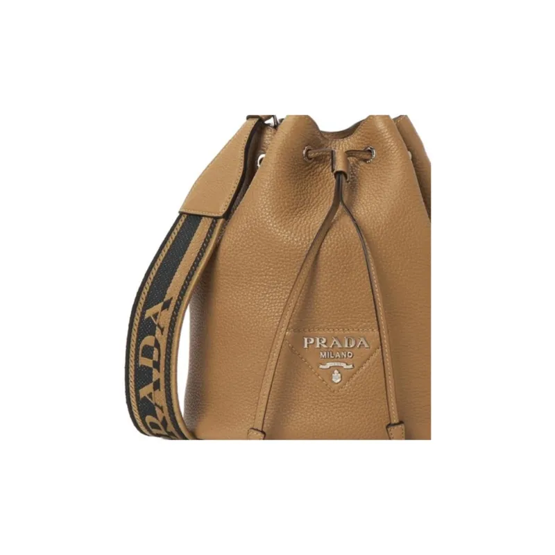 PRADA Cow Leather Bucket Bag, Shoulder Bag Women's Brown-7