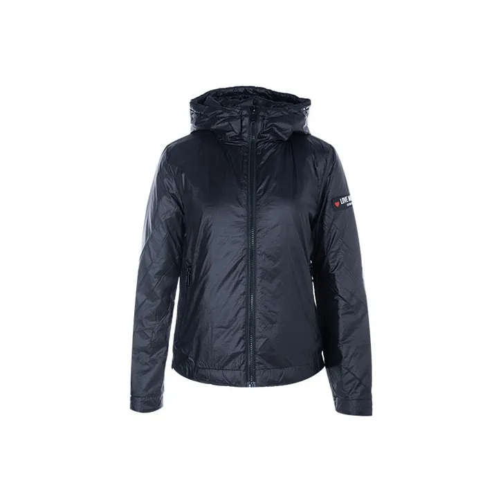 MOSCHINO Solid Color Hooded Puffer Jacket Women's Black-0