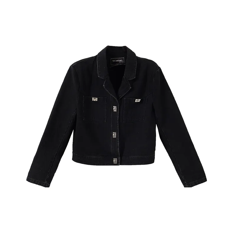 YUMOMO STAR Denim Jacket Women's Charcoal Gray-0
