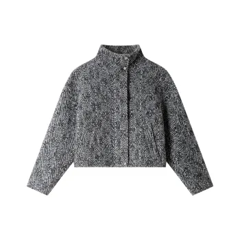 VIMLY Cropped Coats Women's Heather Gray Herringbone