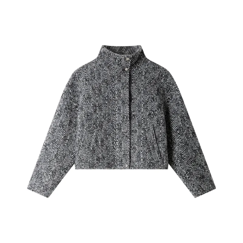VIMLY Cropped Coats Women's Heather Gray Herringbone-0