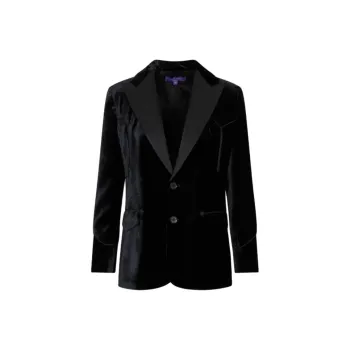 Ralph Lauren Satin Trim Single Breasted Tailored Velvet Blazer