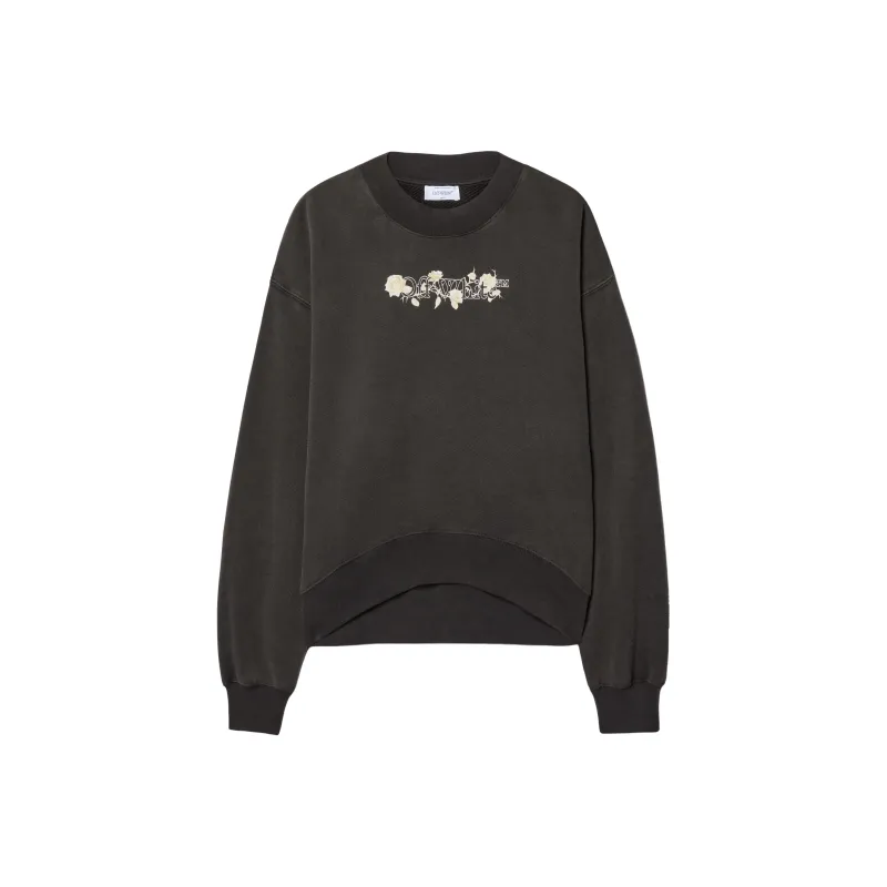 OFF WHITE Bookish Roses Over Crew Sweatshirt Washed Black-0